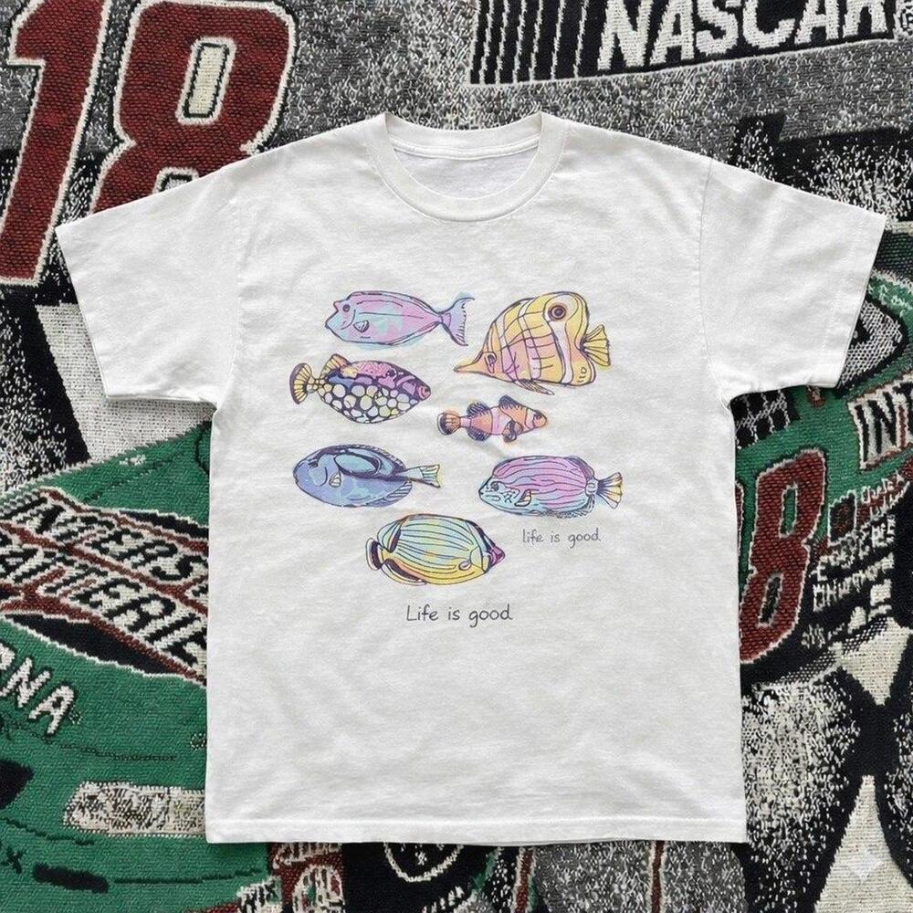 Y2K Cute Pastel Fish Graphic Tee White Unisex